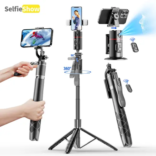 SELFIESHOW 360-Degree Intelligent Face Tracking Gimbal, Smart Gesture Recognition Selfie Stick with Remote Tripod & Fill Light, Selfie Accessories for iOS & Android, Phone, Mobile Phone Accessory, Cellphone Selfie Accessory, Tripod Stabilizer