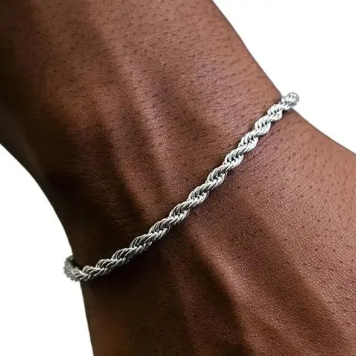 GLD 14k White Gold Plated Rope Bracelet 4mm | Bold Simple Twisted Design 6-9" Lengths Jewelry Statement Piece Lifetime Guarantee  - Perfect Gift #TikTokShopBackToSchool