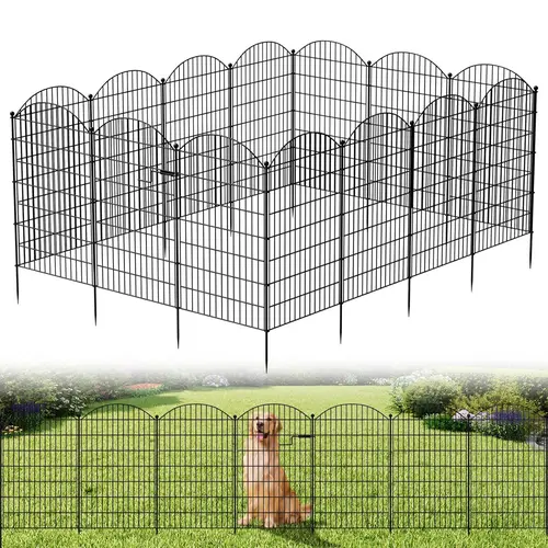ABORON Heavy-Duty Metal 13-Panel Freestanding Fence Panel Set with Fast Gate Entry, 40" Height Rustproof Lightweight Portable Dog Barrier, No-Dig Weather-Resistant Garden Patio Border Fence