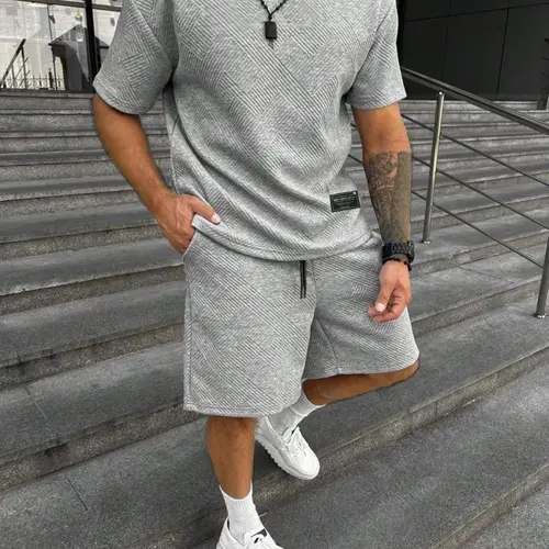Two-Piece Set Men's Sports Matching Solid Plain Short Sleeve Tee & Shorts Set, Regular Fit Casual Round Neck T-shirt & Track Shorts, Summer Clothes Set for Men Menswear Top