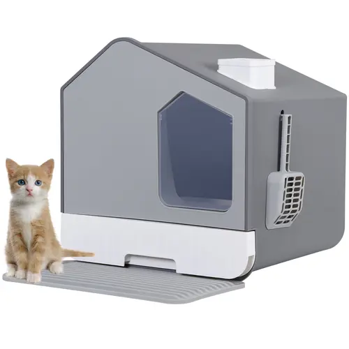 Segawe Enclosed Litterbox (Covered, Safe Litter Box) with Chimney, PP Resists Daily Use, Mat, Scoop, Odorless Design, Anti-Splashing, Non-Sticky Surface, Easy to Clean for Kittens