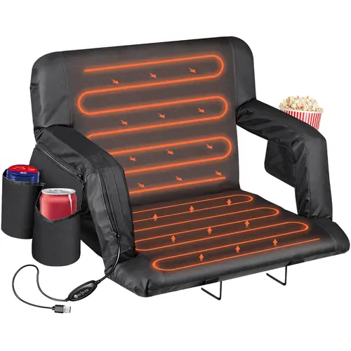 Segawe 25-in Heated Stadium Seat with Back Support, Wide Cushion, USB Heating, Storage Pockets, Lightweight Foldable Portable Folding Camping Chair - Bleachers, Camping Use,summerwins,camping essentials