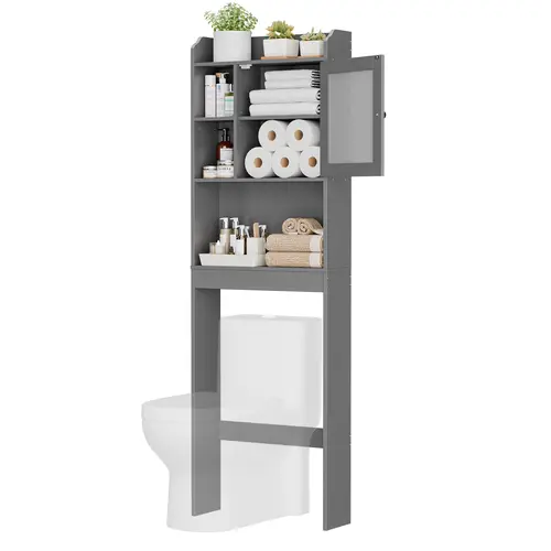 Segawe Over-The-Toilet Multi Layer Cabinet - Freestanding Cabinet Bathroom Furniture, 68.3"H Sturdy Wood Frame, 3-Tier Organizer Rack, Gray/White/Brown Easy-Assembly Space Saver, 22lbs Weight Capacity, Fits Above Toilet With Ease
