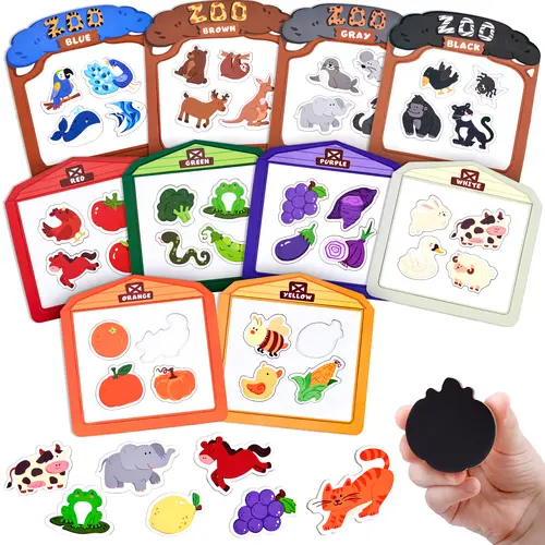 JoyCat 50Pcs Large Unisex Non-Toxic Rectangle Farm & Zoo Themed Wooden Refrigerator Magnets Set - Colorful Magnet Tiles Sorting, Stacking & Plugging Baby Early Education Toys, Home Decor Gifts