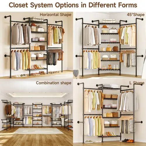 【MAX 900 LBS】ONBRILL Expandable(18.3-34.6") Wall Mounted Closet System, Industrial Pipe Clothing Rack, Clothes Rack Garment Racks Wardrobe Racks for Hanging Clothes, Heavy Duty Closet Organizers for Livingroom Bedroom Furniture【SummerFinds】