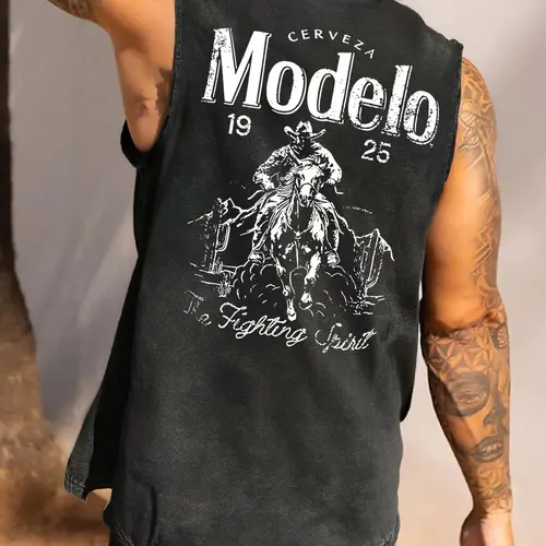Men's Letter Print Round Neck Tank Top, Streetwear Tank Vest, Loose Casual Street Sleeveless Top for Daily Wear, Men's Clothes for All Seasons