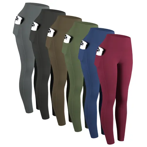CHRLEISURE 1/3/6-PACK High Waist Yoga Pants With Pockets, Exercise Running Yoga Leggings, Tummy Control Workout Running Yoga Leggings for Women Activewear Bottoms