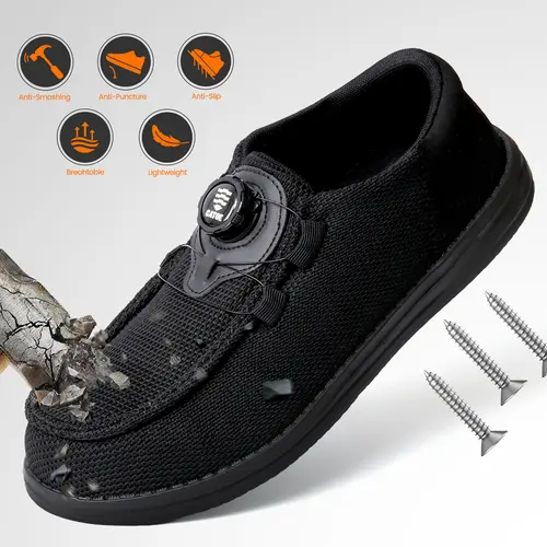 Unisex Chic Polyester Loafer Safety Shoes - Lightweight Composite Toe Slip-On Work Shoes with Swivel Buckle, Comfortable Industrial Construction Sneakers for Summer Party Use, Minimalist