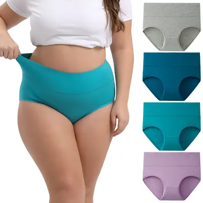 INNERSY Women's Plus Size XL-5XL High Waisted Cotton Underwear 4-Pack, Soft & Comfortable Full Coverage Briefs, Breathable Stretchy Fabric for Everyday Wear & All-Day Comfort