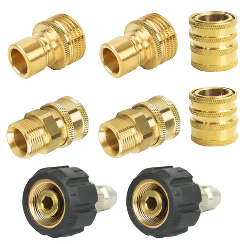 Hourleey 8-Pack Pressure Washer Adapter Set, Outdoor Garden Hose Connector Kit with M22 Metric Male Thread Plug, M22 Swivel to 3/8'' Connect, 3/4'' to Release for High Pressure Hoses (8‑Pack Coverage)