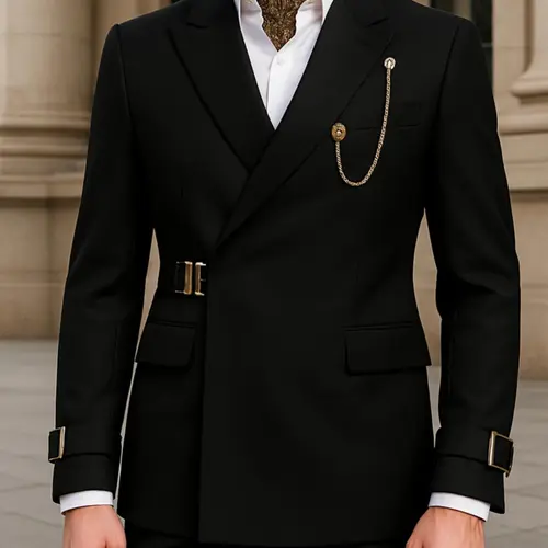 Men's 2 Piece Suit with Metal Clasp Slim Fit Suit Stylish Business & Casual Tuxedo Suit
