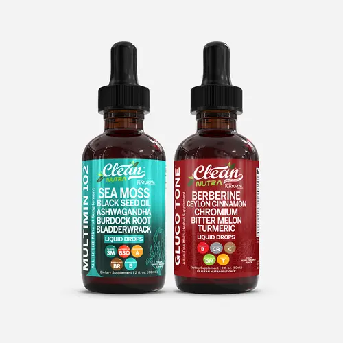 Clean Nutra GlowBalance Duo | Sea Moss, Black Seed Oil, Berberine, Ceylon Cinnamon & More for Blood Sugar & Beauty Support Liquid Drops | [MultiMin 102 + Gluco Gone]