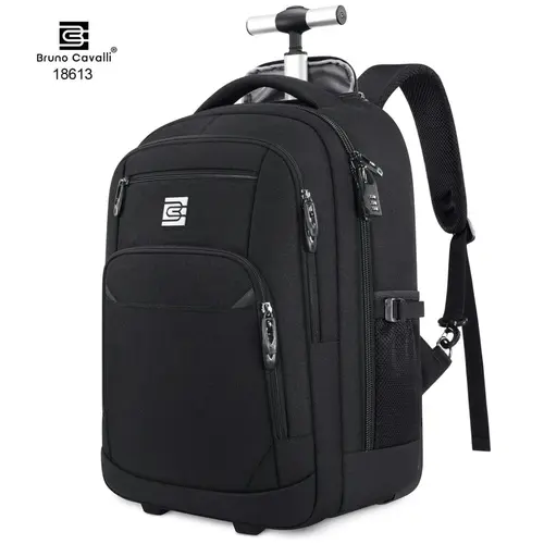 Bruno Cavalli Rolling Backpack with Wheels, Water-Resistant Travel Bag with 15.6-Inch Laptop Compartment for Business, School and Short Trips
