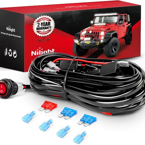 Nilight NI-WA 06 LED Light Bar Wiring Harness Kit - 2 Leads, 12V On-Off Switch, Power Relay, Blade Fuse, 12V Compatibility, Car Accessories for Off-Road Work Lighting, Led Car Ambient Light, Automotive