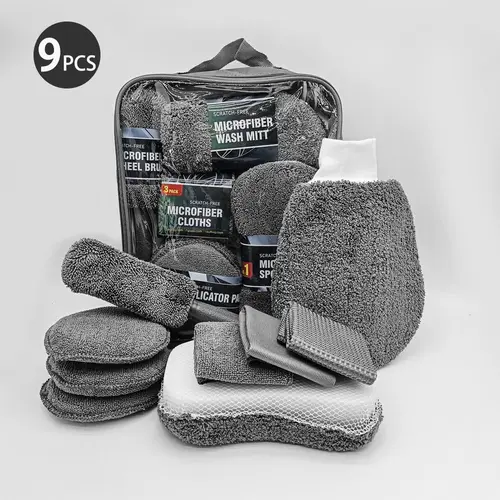 Car Cleaning Tool Kit, Car Detailing Set with Tire Brush, Polishing Towel Cloth, Wash Sponge, Microfiber Cleaning Mitt & Towels, Car Wash Accessories