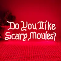 LED Neon Sign "Do You Like Scary Movies" Gothic Font Acrylic Light, Decor Lighting, Home Decor Light, LED Decoration Lamp for Halloween Spooky Ambiance, Movie Night Party Accent