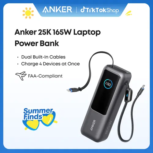 [Spotlight Live] Anker 25,000mAh 165W Power Bank with Built-In and Retractable Cables for Travel and Work, Fast Charging for 4 Devices sohochic
