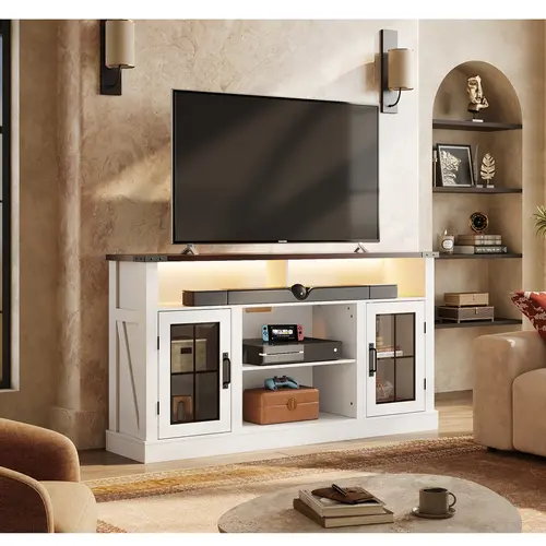 WLIVE TV Stand No Fireplace for 65 Inch TV, Tall Entertainment Center with LED Lights & Storage Cabinets, TV Media Console Table with Adjustable Shelf for Living Room, Bedroom, Home Theater