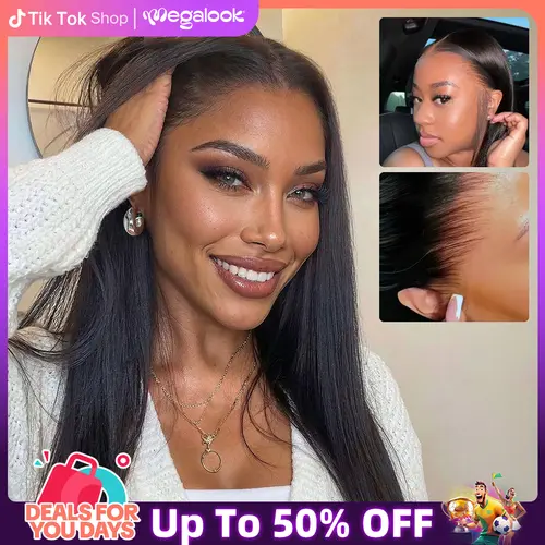 [Upgraded Skin Melted HD Lace] 180% Density Megalook 13x6 Glueless Lace Frontal Wig Pre-Everything Natural Hairline HD Lace Skin Melted Silky Straight 100% Human Hair Wigs With Drawstring #DealsForYouDays