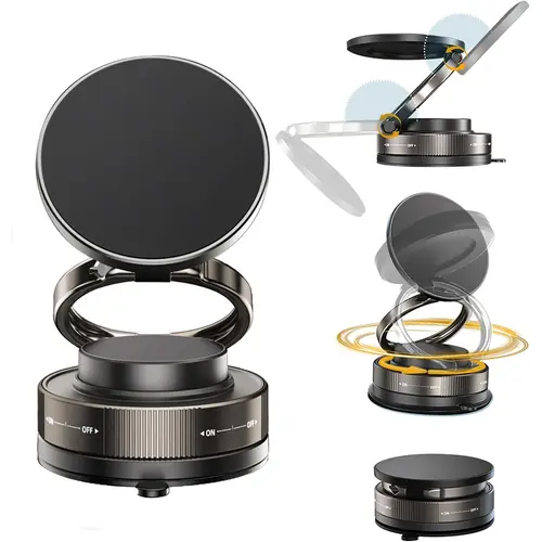 Upgraded 360° Rotatable Magnetic Universal Smartphone Holder for Car - Super Strong Suction Cup Bracket, 89 LBS Heavy Duty Suction, 2600gf Magnet, Foldable Compact, Strong Hold Without Surface Marks, On-the-Go Use, Car Accessories, Magnetic Plate Included