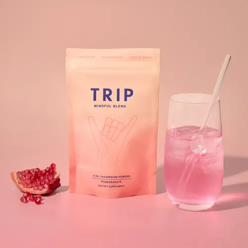 TRIP Magnesium Powder, Pomegranate Orange Blossom Flavor, Magnesium with L-Theanine and Lion's Mane, Sugar-Free, Daily Calm & Relaxation (30 Servings)