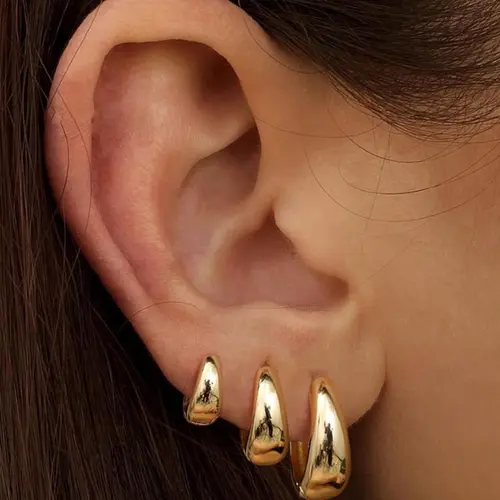 3 Pairs Hoop Earrings Set, Earring Stacks for Women, Chunky Gold Hoops, Gold Filled, Hypoallergenic, Small Huggie Design, All Season Wear, Chunky Statement Earrings