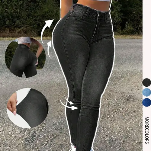 Women's High-Waisted Stretchy Skinny Basic Denim Jeans for All Seasons, Slim Fit Ruched Butt-Lifting, Casual Daily Wear for Party & Commute, All Seasons, Stretchable Pants