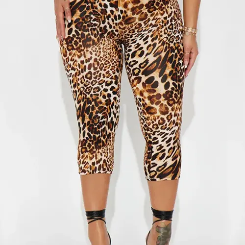 Women's Leopard Print / Solid Capri Pants, Casual Comfy Stretchy High Waist Stretch High Waisted High Waist Skinny Capri Pants for Daily Wear, Casual Leggings, High Waists Leggings, Ladies Bottoms for All Seasons