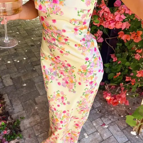 Women's Floral Print Tube Dress, Elegant Sleeveless Long Dress for Party Holiday Wedding Guest, Ladies Summer Clothes
