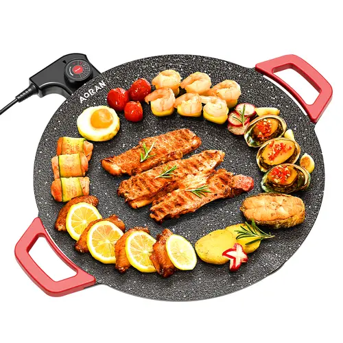 AORAN Portable Electric Comal - Portable Barbecue Grill, Indoor Smokeless Nonstick Grills, Non-Stick Tortilla Griddle, Adjustable Temperature Control, Carne Asador for Summer Use
