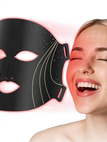 SHMHE 7-Color Red Light Therapy Mask Maker, 3-Stage Intensity LED Silicone Light Therapy Mask with Memory, Home Use Skin Tightening Device Facial Massager Black