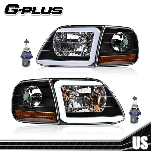 G-PLUS C-Style LED Strip Headlights for 1997-2004 Ford F150, Car Exterior Upgrade Headlamps with Black/Smoked/Chrome Options, Led Truck Bed Light Headlight Assemblies,car accessories