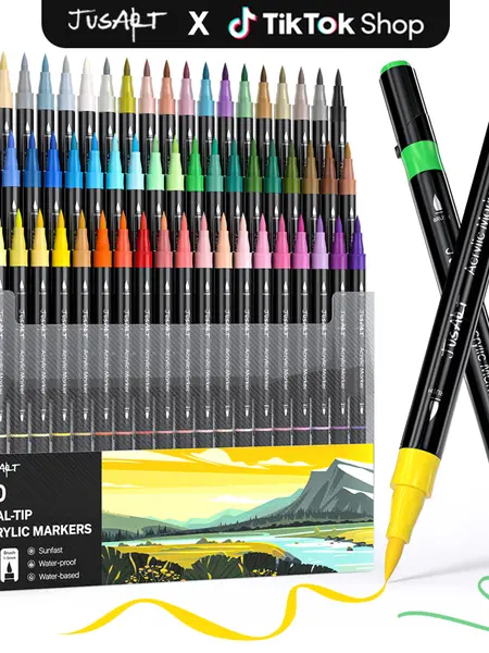 [Back to school shopping] 60/48/36/24 Colors Dual Tip Acrylic Paint Pens Markers, Brush and Fine Tip, Premium Paint Pens for Various Surfaces, Acrylic Paint Markers, Markers for Coloring, Art Supplies, Acrylic Marker, Coloring Supplies summerwins