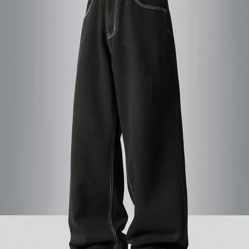 Men's Solid Color Wide Leg Slouchy Jeans, Baggy Jean, Loose Casual Comfy Denim Streetwear Trousers for Daily Wear, Fashion Men's Bottoms for All Seasons, Streetwear Denim Pants