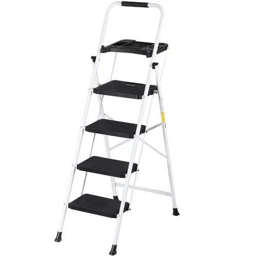 Segawe Folding Step Ladder for Home - Lightweight Compact Metal Frame Ladder with Tool Tray, Wide Non-Slip Pedal, Tool Storage, Sturdy Portable Design