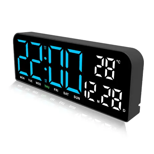 10" Simple LED Digital Wall Clock - Room Decor & Bedroom Items, Large Display with Temperature, Countdown, Auto Dimmer, Snooze, 12-24H, Date/Day Show, Alarm Clock for Home Gift, Digital Clock, Modern