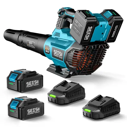 【SEESII】 40V Cordless Leaf Blower, Rechargeable Super Power Blower with Brushless Motor (680CFM/210MPH), 2x5200mAh Batteries, 2xChargers, Variable Speed Control & Turbo Button for Lawn Care/Debris, Rechargeable Blower