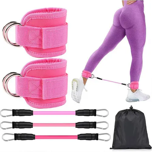 Elastic Ankle Resistance Bands with Cuffs - 1 Set, Lower Body & Leg Workouts Elastic Band for Hip Booty Training, Resistance Training, Workout from Home Gym Accessories