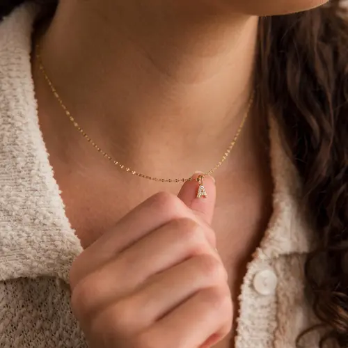 Dainty Pave Letter Necklace by Caitlyn Minimalist - Custom Diamond Initial Pendant Necklace with Mirror Chain - Everyday Layering Necklace - Personalized Jewelry - Gift for Her