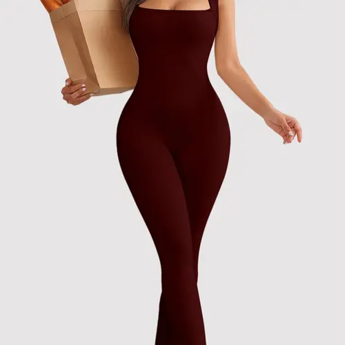 Women's Solid Square Neck Sports Jumpsuit, Casual Comfy Sleeveless   Jumpsuit for Yoga Gym Workout, Ladies Sportswear for All Seasons