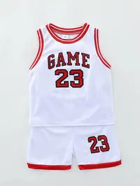 Two-Piece Set Boy's Basketball Jersey Set, Contrast Binding Sleeveless Basketball Vest & Shorts, Summer Clothes for Kids Outdoor Sports, Kids Clothing, Basketball Wear