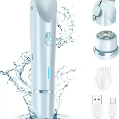2 in 1 Bikini Trimmer for Women Electric Shaver Dual Head Bikini Trimmer IPX7 Waterproof Wet & Dry Use Body Hair Trimmer and Facial Hair Remover for Bikini Underarm Leg Arm Body Face