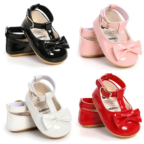 [Lullaby] Newborn Baby Stuff Baby Girl's PU Casual Shoes & Bow Detail Soft-Soled Dainty Shoes for Girls with Solid Color Rubber Sole & Headband Set, Soft-Soled Baby Girl's Shoes