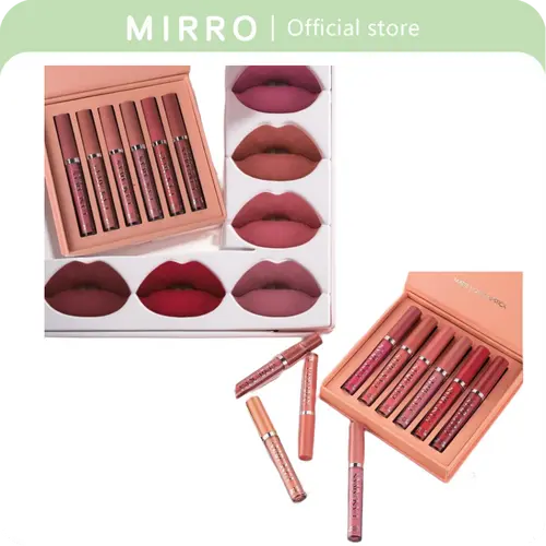 6-Piece Set Lipstick & Lip Gloss Makeup Cosmetic Kit, Waterproof Long-Lasting Matte Balm, Pearl Glossy High-Pigment Nude Care, Non-Stick Cup, Suitable for All Skin Types
