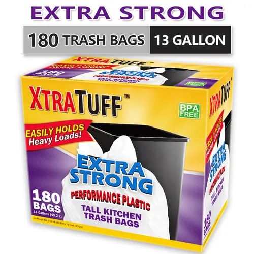 13 Gal Expandable Heavy-Duty Plastic Multipurpose Disposable Trash Bags - Durable, Leak-Proof, Odor-Proof Sanitary Waste Solution for Kitchen, Outdoor Use, Sturdy Trash Bags, Durable Trash Bag