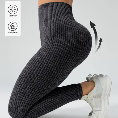 Seamless Knitted High Waisted Sports Tight Pants, Women's Seamless Yoga Pants, Sporty Style, All Seasons, Plain Pattern