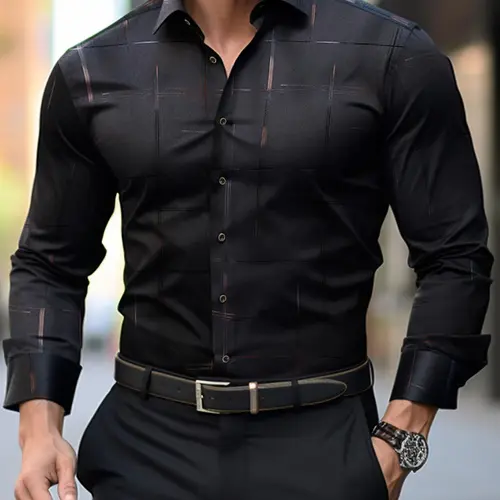 Men's All Over Print Long Sleeve Dress Shirt, Casual Party Shirt, Fitted Collared, Regular Fit Business Collared Button Shirt for Work Office, All Seasons, Button Front Shirts