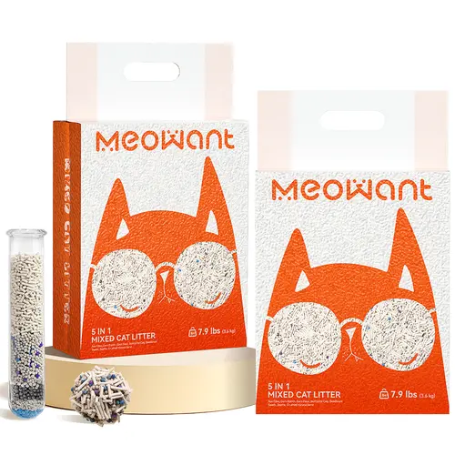 Meowant 5-in-1 Natural Mixed Blend Tofu Clumping Cat Litter Double Pack, Ultra Absorption, Odor Control, Dust-Free, Low Tracking, Flushing Safe, Easy Cleanup, 7.9lbs*2, Compatible with Standard Automatic Litter Boxes