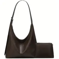 Women's Minimalist Solid Vegan Leather Shoulder Purse - Foldable Work Bag with Cosmetic Bag, Women's Accessories, Everyday Purse, All-Match Handbag for Daily Commuting, Accessories For Women