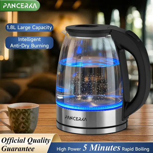 PANCERKA Electric Kettle 1.8L, 1500W Fast Boiling Tea Kettle with Auto Shut-Off, Wide Opening & BPA-Free, Stainless Steel Inner Lid & Filter for Home, Office, Tea, Coffee
